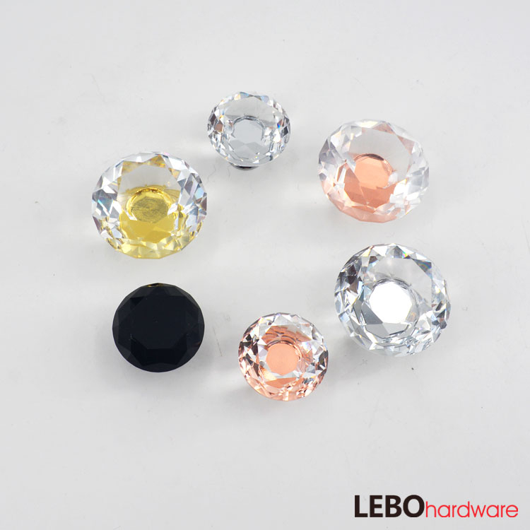 K9 Crystal Glass Diamond shape Transparency Color Zamak Base Furniture Knob Cabinet Pull 