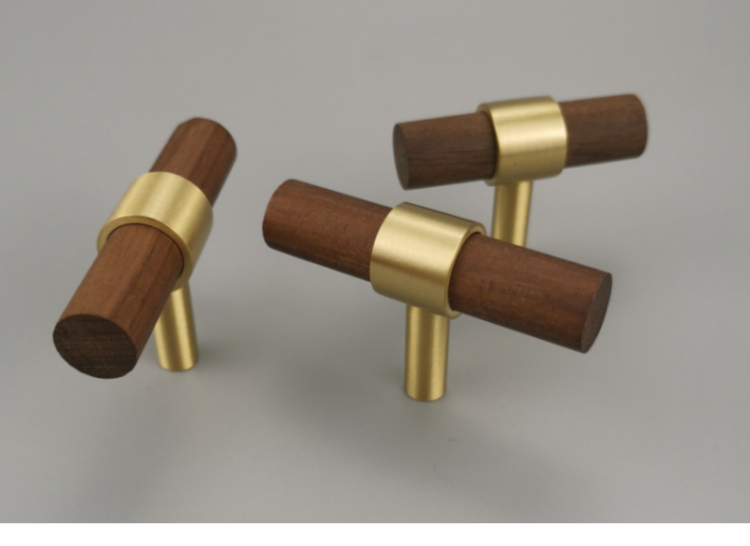 Luxury Brass Walnut wood simple modern Furniture knob Cabinet Pull in 2022