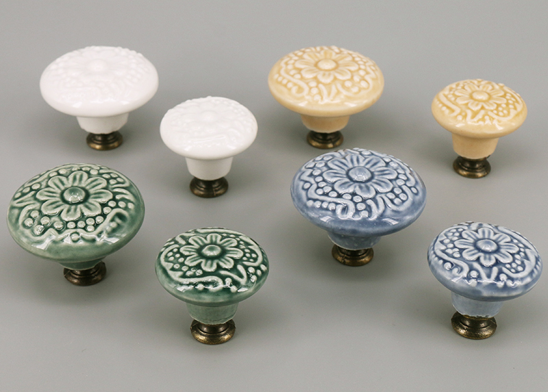 Retro style flower shaped Ceramic porcelain Furniture knob Cabinet Pull 