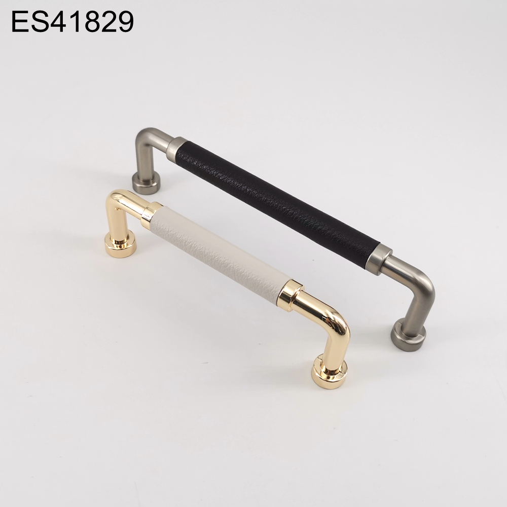 Luxury Retro style with leather Combination fashion design Zamak cabinet pulls furniture handle in 2022 