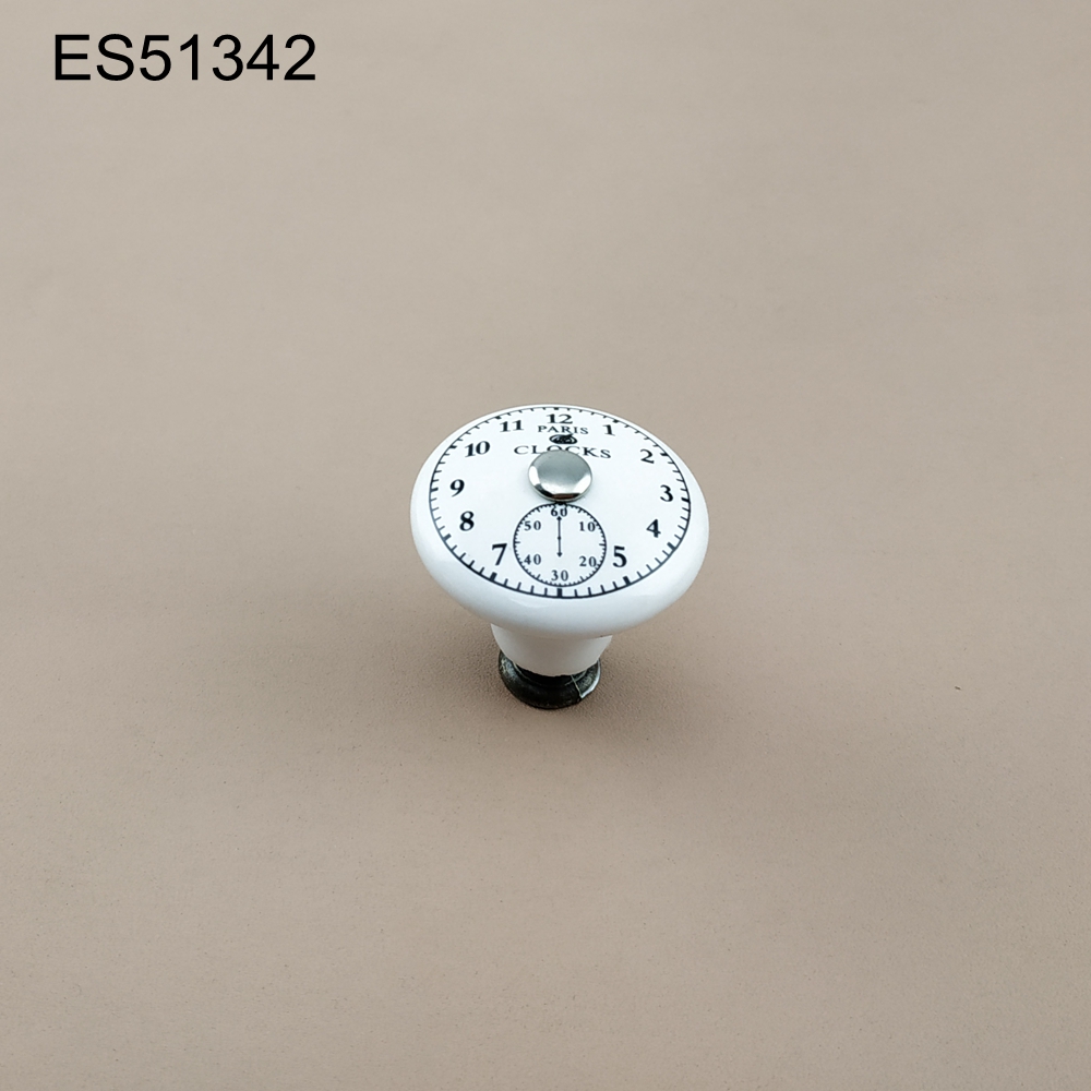 Clock printing Ceramic Porcelain Cabinet Pulls Door Drawer Dresser Furniture knob 
