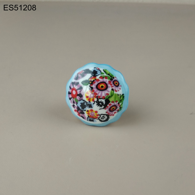 Retro style flower printing Ceramic porcelain Furniture knob Cabinet Pull 