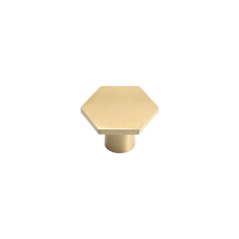Solid Brass Knobs Shoe Cabinets Knob and Pulls Brushed Gold Hexagon Handles for Dresser Drawer