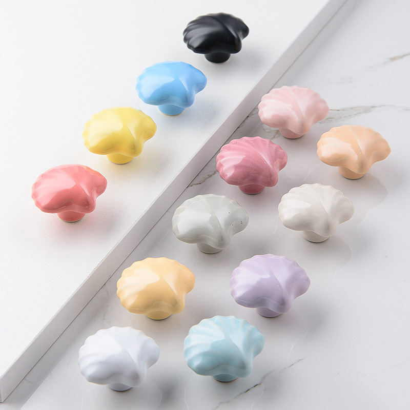 Ceramic Porcelain Shell Shape Colored Cabinet Pulls Door Drawer Dresser Furniture Knob 